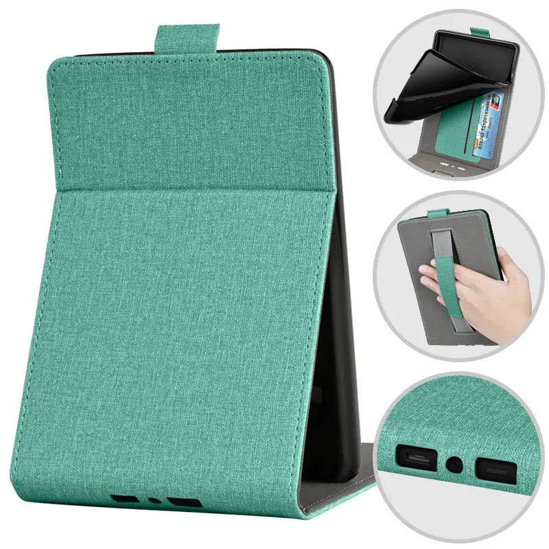 Handheld protective case for 6-inch e-reader in TPU with embossed bracket style, available in colours like black, grey, and designs such as Van Gogh starry sky.
