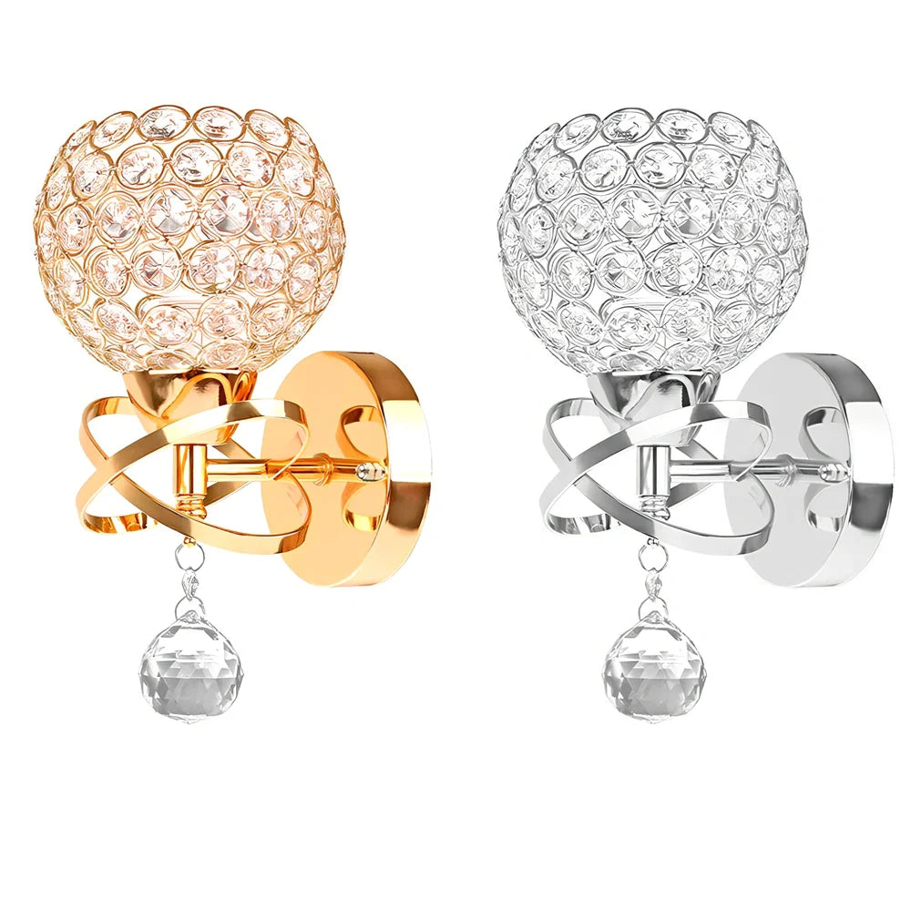 Crystal wall lamp with compact 145mm × 245mm × 100mm dimensions and E27 holder for 220V bulbs
