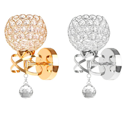 Crystal wall lamp with compact 145mm × 245mm × 100mm dimensions and E27 holder for 220V bulbs