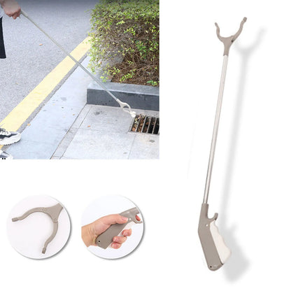 40cm stainless steel garbage picker with push-type handle and non-slip chuck for one-handed operation without bending