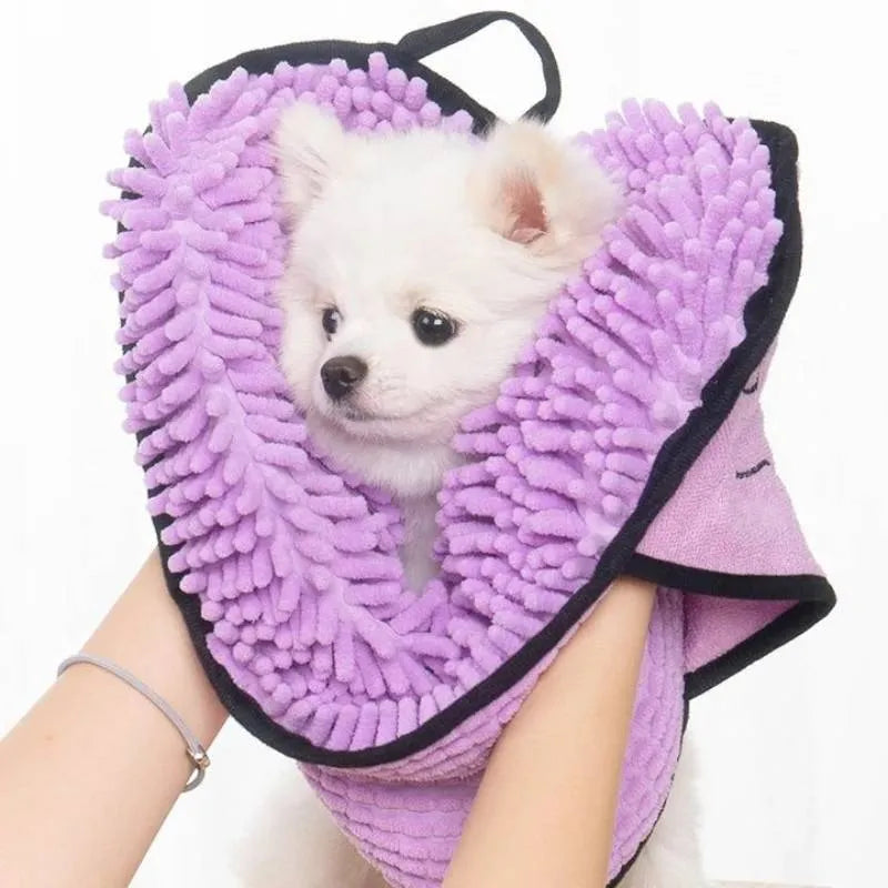 Blue pet bath robe towel with absorbent fibre for drying dogs and cats after washing