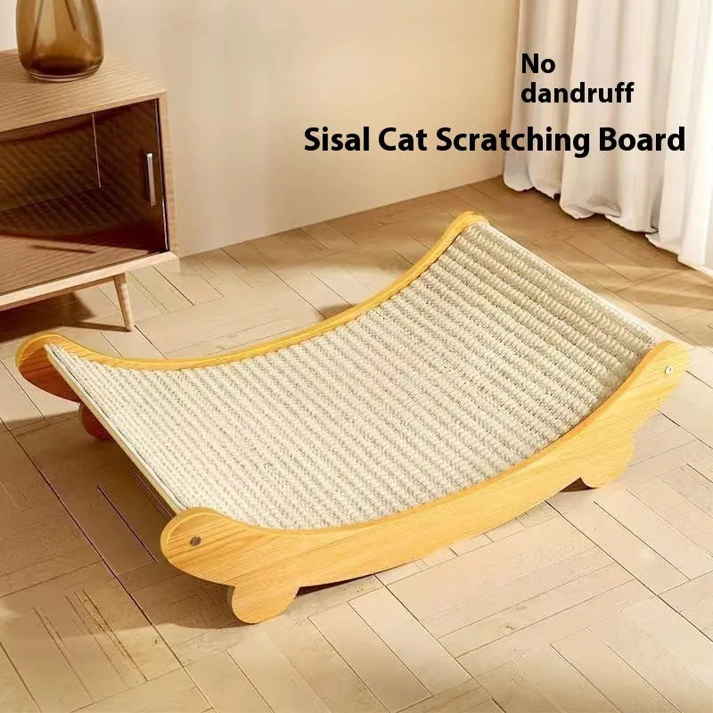 A sisal blanket cat scratch board shown in an angled position, available in large and small size options.