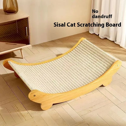 A sisal blanket cat scratch board shown in an angled position, available in large and small size options.