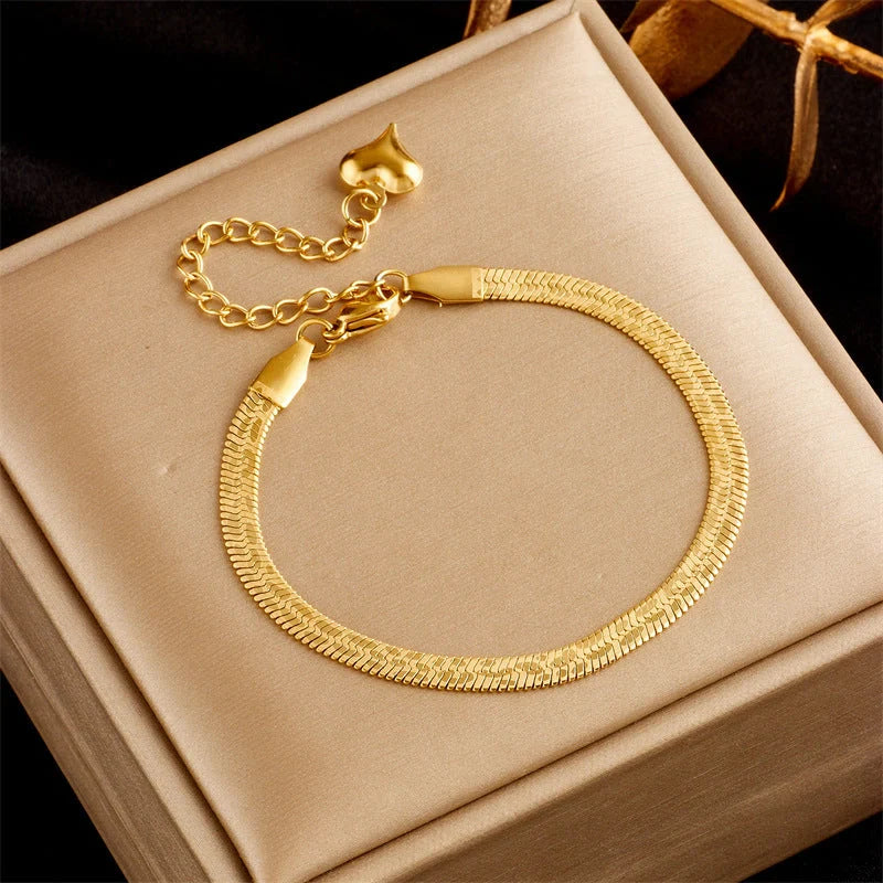 Gold plated punk fashion double layer bracelet with snake chain design