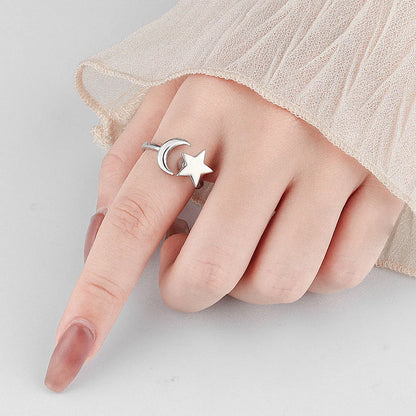 Adjustable Star-Moon Rotating Ring for Women in gold and white gold finishes