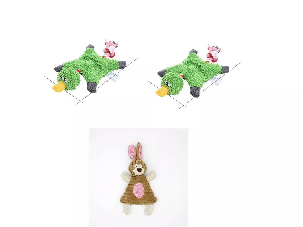 Donkey-shaped corduroy chew toy for dogs with squeaker, available in white, brown, and gray