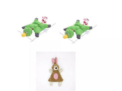 Donkey-shaped corduroy chew toy for dogs with squeaker, available in white, brown, and gray