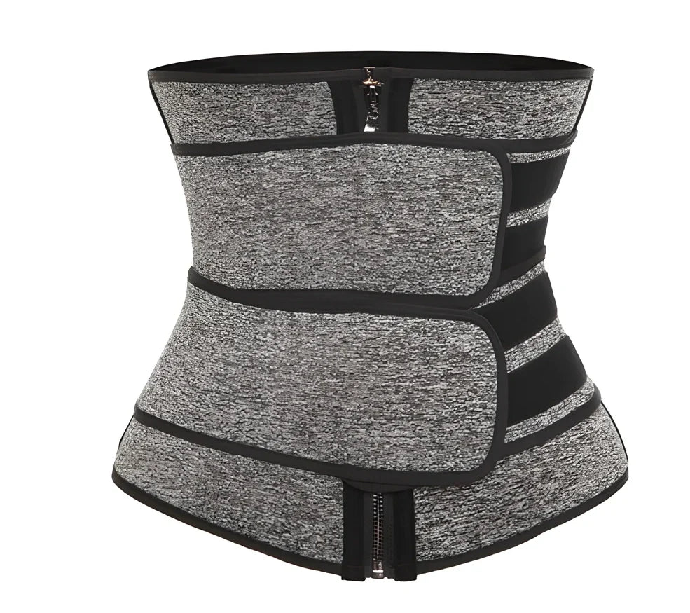 Grey neoprene abdominal support belt for sports and fitness activities