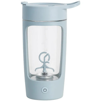 Portable automatic juice blender cup in black, blue, pink, or white, showing 650ml capacity and compact size.