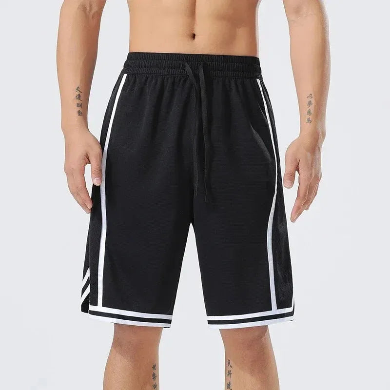 Men's straight-leg polyester training shorts for summer sports in solid colour