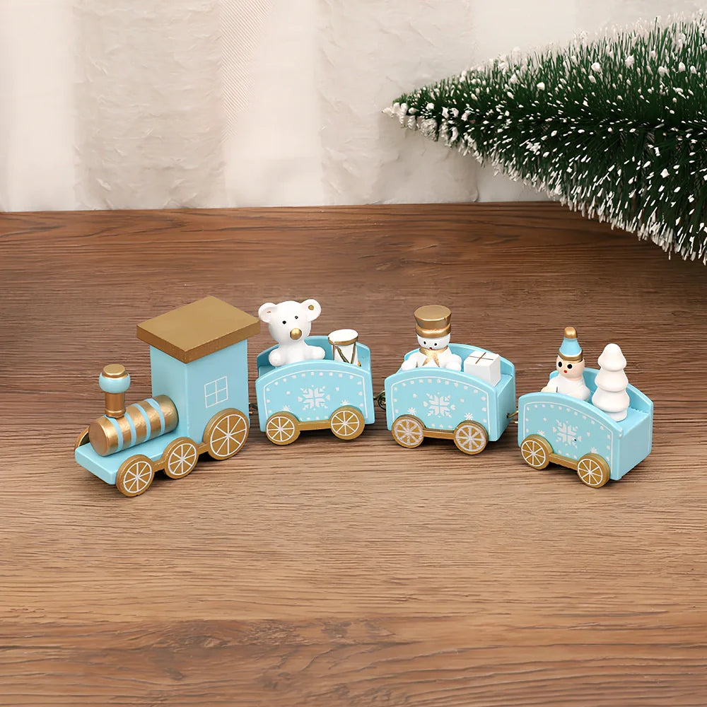 Christmas wooden train window decoration with manual craftsmanship and cartoon styling