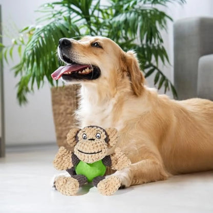 Cute cartoon monkey plush dog toy with squeaker, suitable for small and medium dogs.