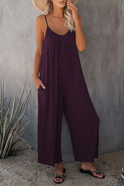 Women's sleeveless cotton blend jumpsuit with pockets in various colors