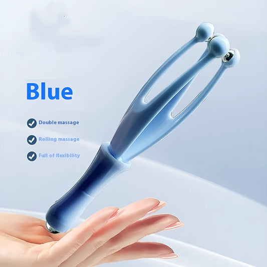 Blue and white finger massager with steel ball roller for hand joints
