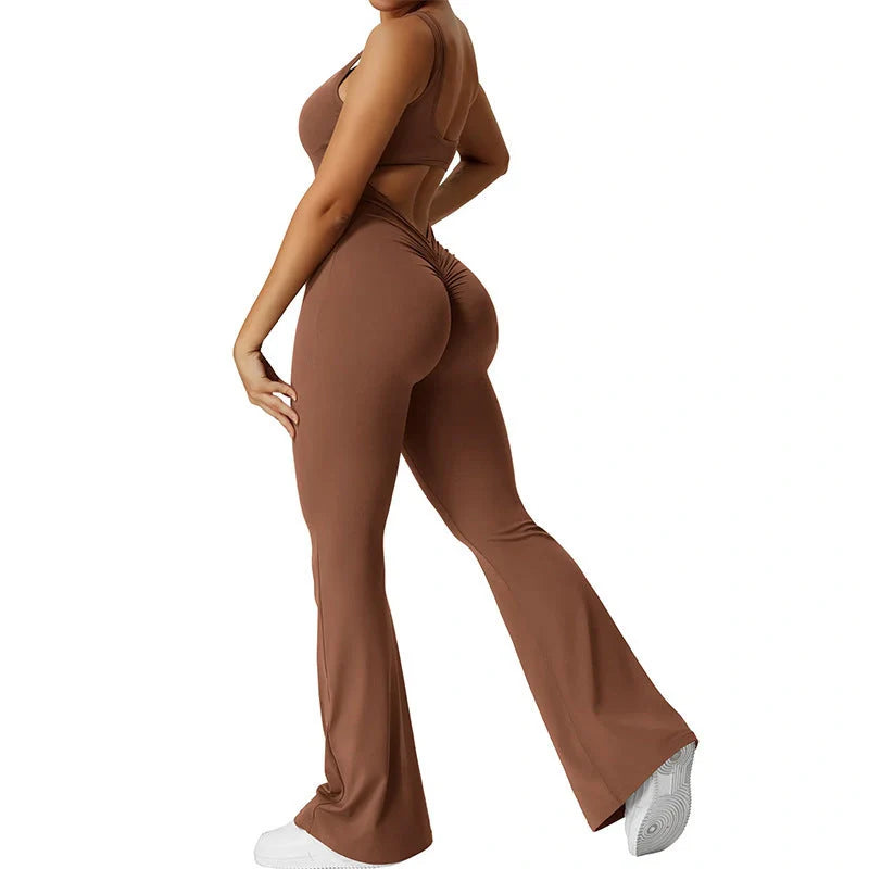 Slim fit backless jumpsuit for yoga and exercise in various colors