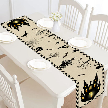 Halloween table runner, single-sided linen and polyester table bunting, 30x182cm, seven styles