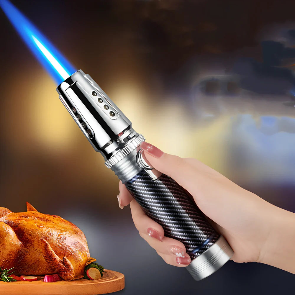 Windproof electronic cigar lighter with blue flame and zinc alloy construction