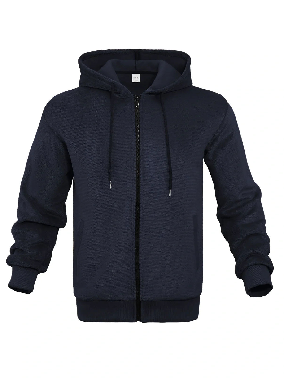 Men's grey zippered hooded sweatshirt with fleece lining and full-length front zip