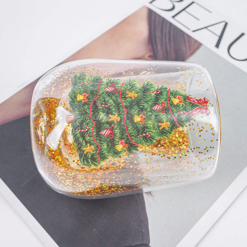 Christmas Tree Tumbler with flowing sequins and double-layer design for festive drinks