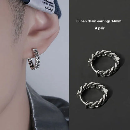 Geometric silver-coloured men's copper earrings in 10mm and 14mm sizes for hip hop style.