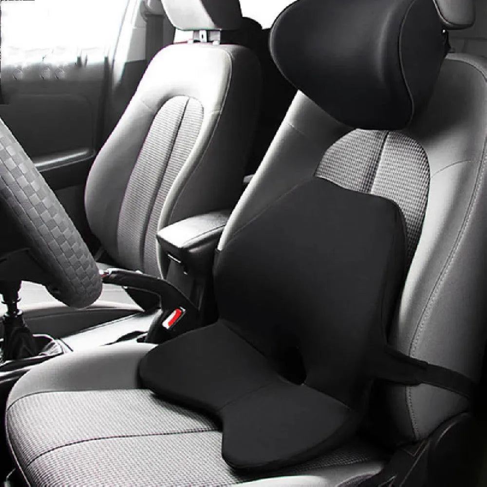 Memory foam car lumbar support cushion and headrest combination in beige colour