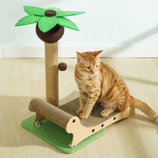Wooden beach chair-style cat climbing frame with hemp mat scratch board and chamfered columns