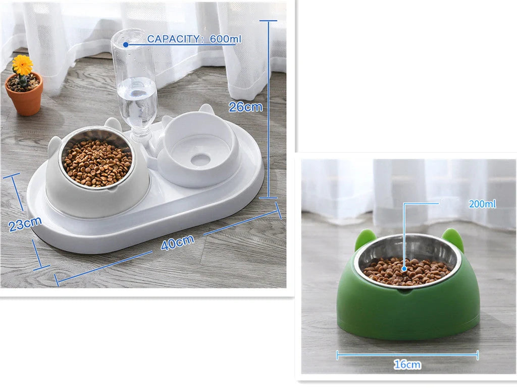 Stainless steel pet bowl with 15° tilt for cervical spine health, available in multiple colors