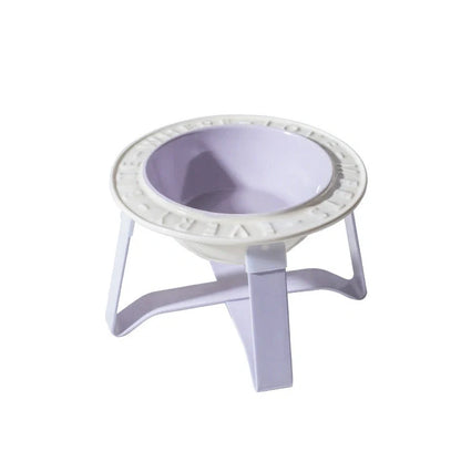 Ceramic cat bowl with iron anti-tip frame in blue colour with silicone pad