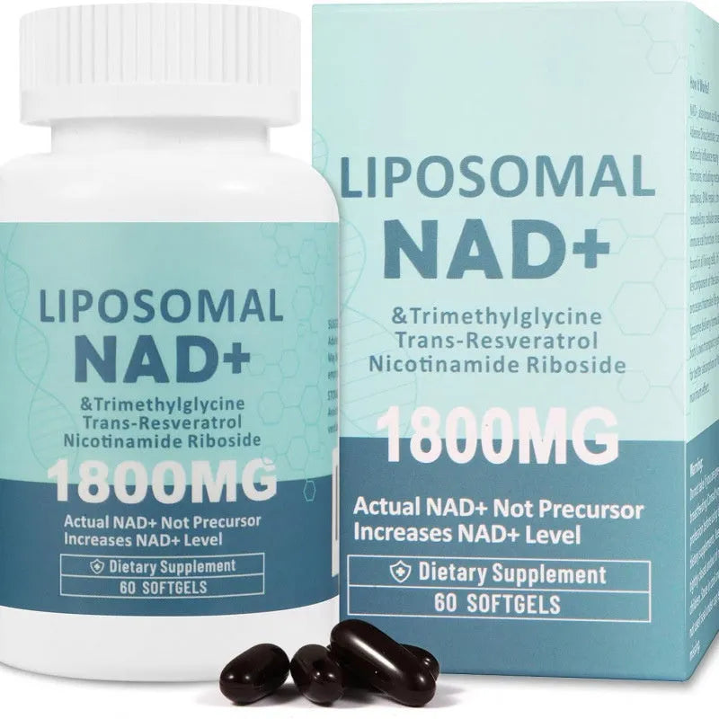 Nicotinamide mononucleotide gel dietary supplement capsules for cellular energy support and skin health, available in 60 or 120 piece bottle quantities with a 24-month shelf life.