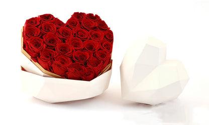 Preserved silk flower gift box with roses in pink, red or red ash, large 25x20x18cm or small 15x15x14cm for Valentine's Day