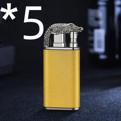 Metal dragon dolphin design double flame windproof lighter with blue jet fire