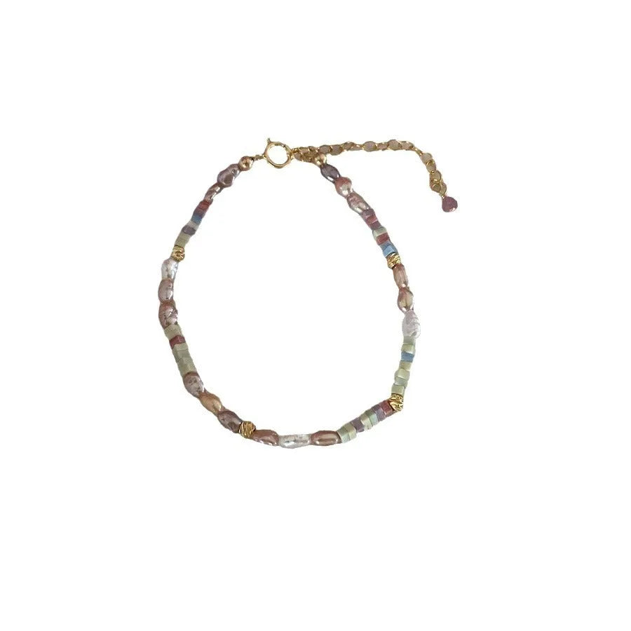 Purple natural pearl bracelet and necklace set with 14K gold plating and U-shaped design