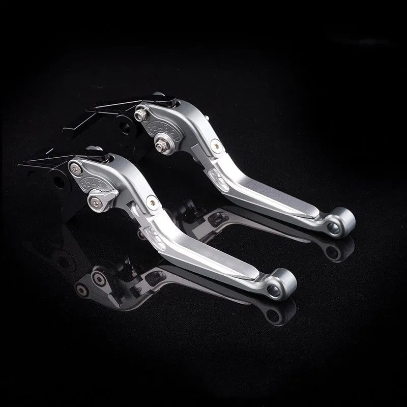 Motorcycle horn handle brake and clutch lever set in anodised metal with adjustable mechanism