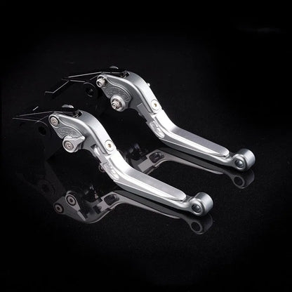 Motorcycle horn handle brake and clutch lever set in anodised metal with adjustable mechanism
