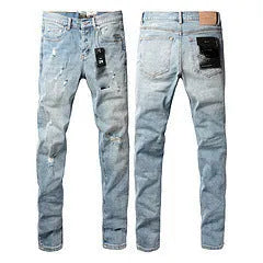 A pair of black men's slim-fit skinny jeans with a straight-leg pencil pants silhouette on a mannequin.