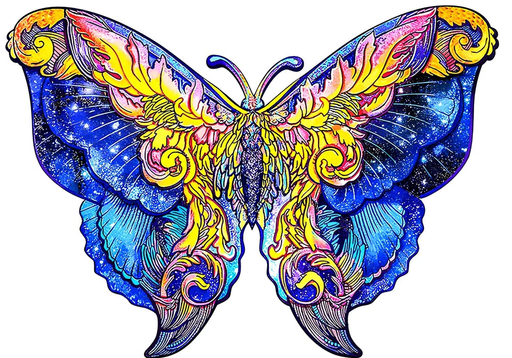 Wooden jigsaw puzzle with colourful elephant and turtle shaped pieces in A3, A4, A5 sizes