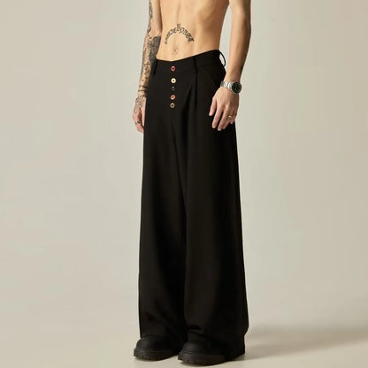 Men's black cotton blend vertical tube trousers with straight-leg design and micro-elastic waistband