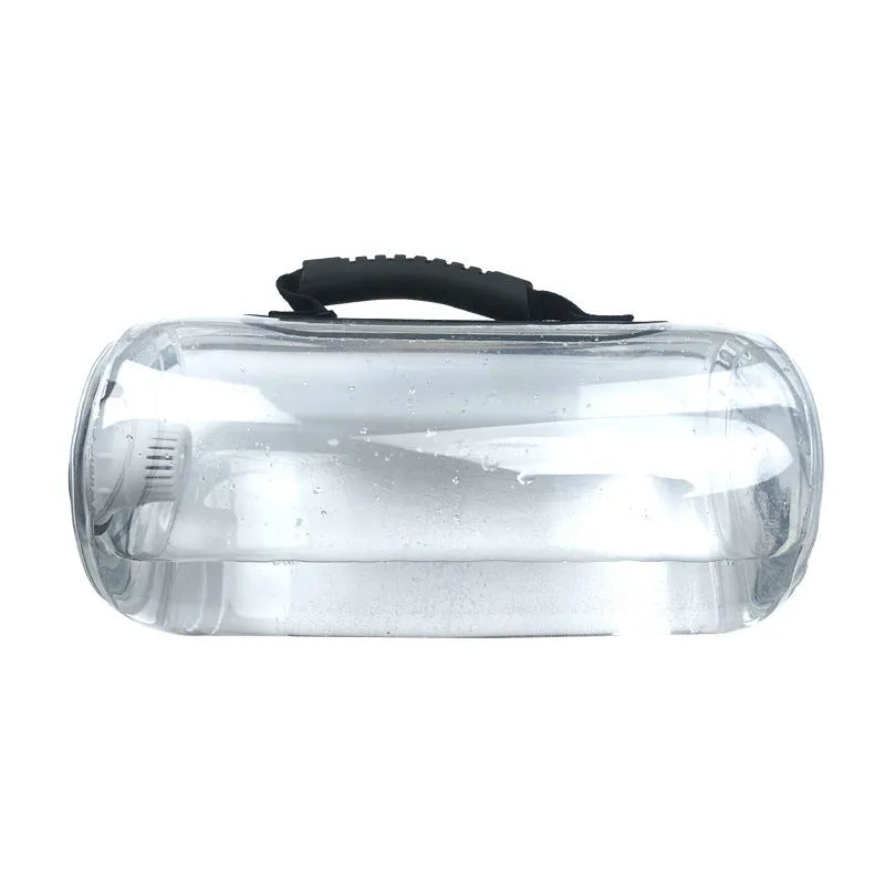 Transparent PVC inflatable water bag dumbbell for adjustable weight training.