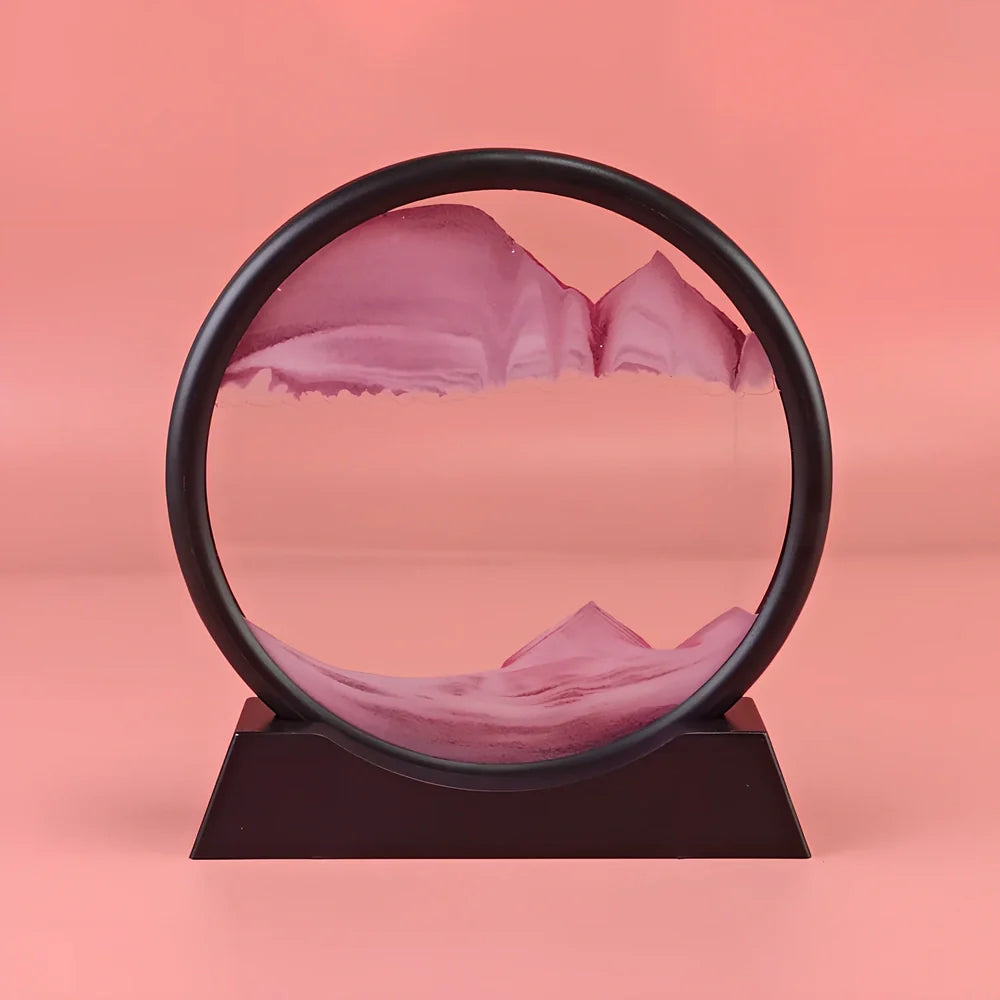 7-inch 3D quicksand painting ornament in blue with 18cm dynamic sand flow inside polished glass frame, 19cm tall