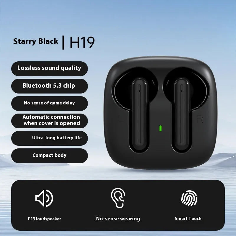Wireless Bluetooth earbuds with noise reduction, sports style, available in black, white, or skin colour, plastic.
