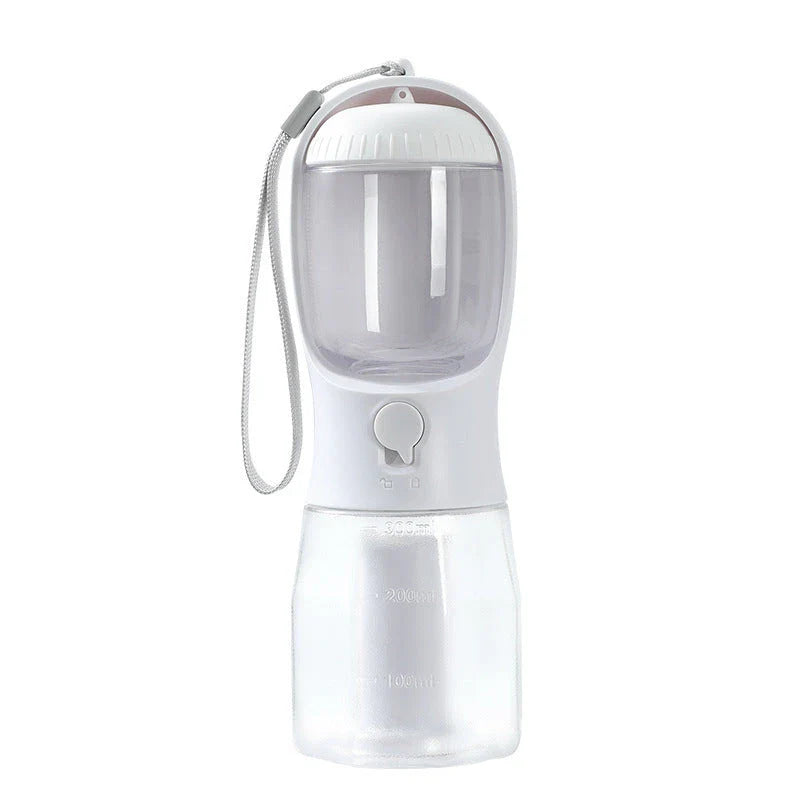 Versatile 3-in-1 pet water bottle with integrated water dispenser, food container, and waste bag compartment