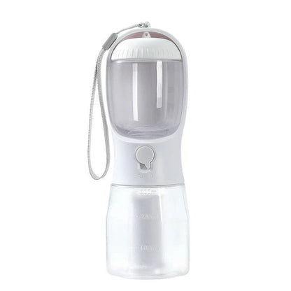 Versatile 3-in-1 pet water bottle with integrated water dispenser, food container, and waste bag compartment