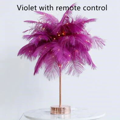Chic Feather Lamp with soft, glowing light and fluffy feather design for elegant tabletop decor