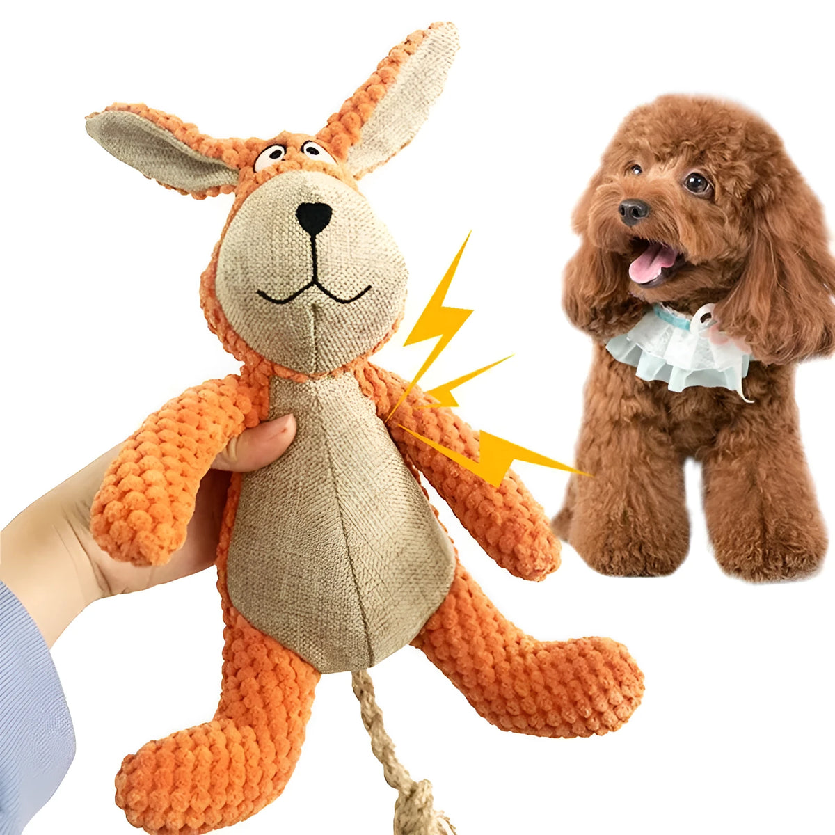 Plush dog squeaky toy in animal shapes for teeth cleaning and interactive play