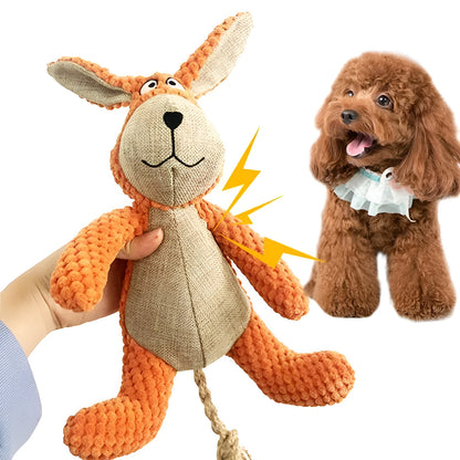 Plush dog squeaky toy in animal shapes for teeth cleaning and interactive play
