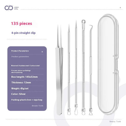 4-piece silver metal acne needle set for blackhead extraction with ultra fine pointed tips