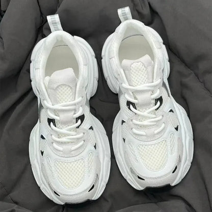 Beige Polar Wave mesh platform trainers with a wedge heel and lace-up front.