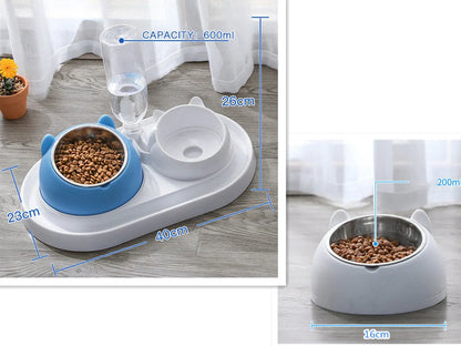 Stainless steel pet bowl with 15° tilt for cervical spine health, available in multiple colors