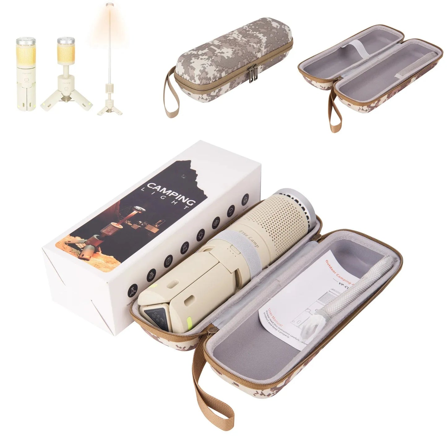 Portable LED camping lantern in off white or dark gray colour with button switch