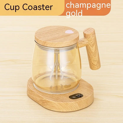Clear borosilicate glass self-stirring coffee mug with 400ml capacity and electric mixing button